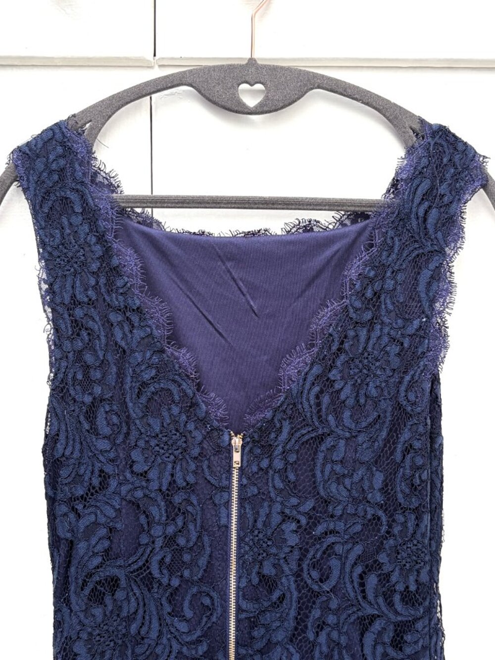 Soieblu Navy Lace Sheath Mini Dress Size M Exposed Gold Zip
